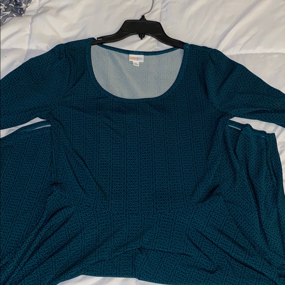 Lularoe Nicole dress dk green subtle blk print.